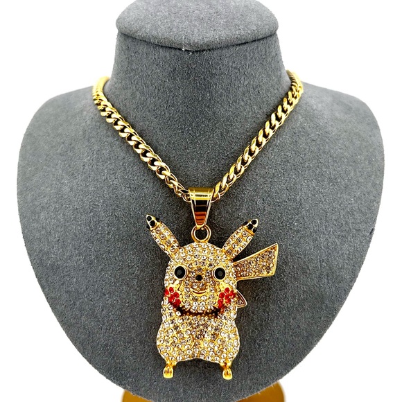 18K Gold Plated over Stainless Steel Pikachu Pendant Necklace - Picture 2 of 8